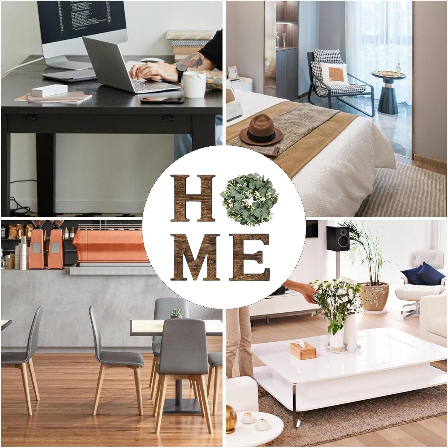 Home Sign Wall Decor, Farmhouse Wooden Letters For Wall, Rustic Wooden Home Sign With Wreath, Large Walls Hanging Decor, For Living Room, House, Entry Way, Kitchen - Image 7