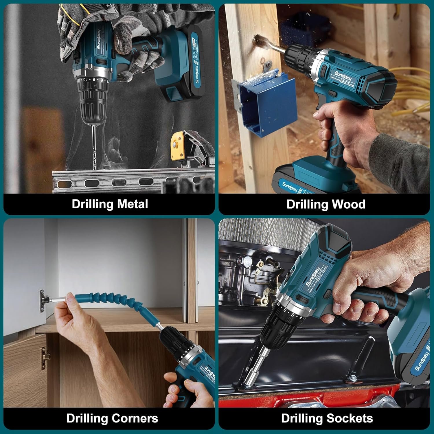 Sundpey Tool Kit with 21V Drill - Cordless Power Tool Set - 255-PCs General Basic Complete Home and Auto Repair Tools Set - Protable Household Tool Kit for Men Women(Wrench & Socket & Screwdriver Kit) - Image 6