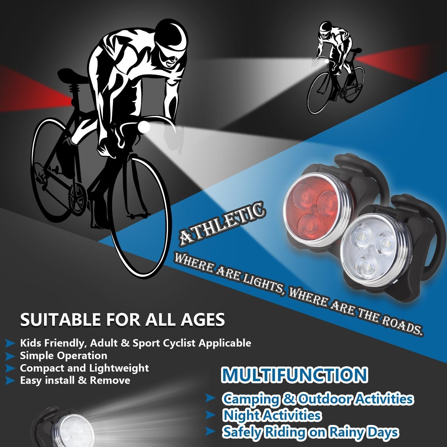 Bike Light Set, Super Bright USB Rechargeable Waterproof Mountain Road Safety & Easy Mount LED Bicycle Lights, USB Cycling Front & Rear Light - Image 5