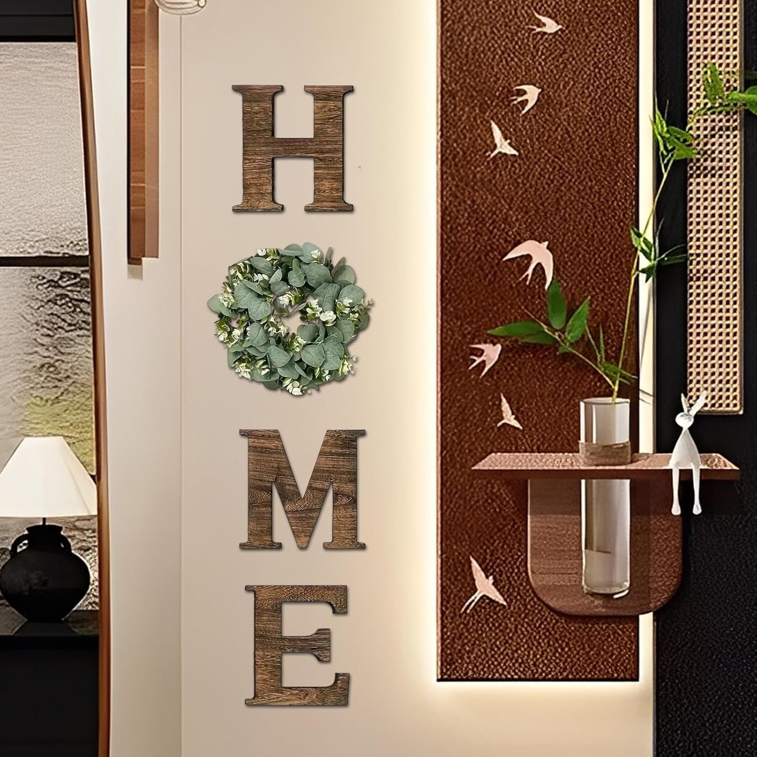 Home Sign Wall Decor, Farmhouse Wooden Letters For Wall, Rustic Wooden Home Sign With Wreath, Large Walls Hanging Decor, For Living Room, House, Entry Way, Kitchen - Image 3