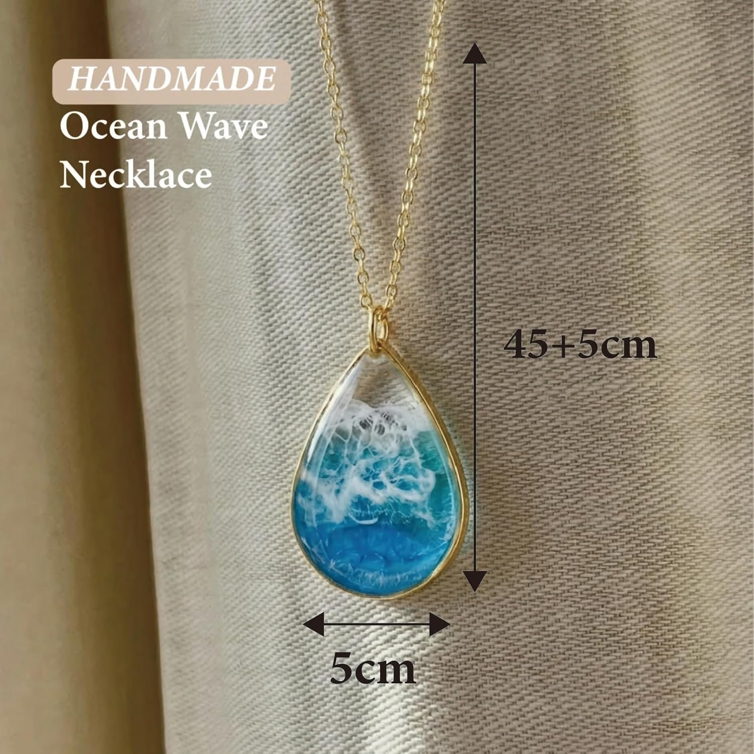 Ocean Wave Drop Resin Necklace Gifts For Her Coastal Jewelry Beach Boho Unique Gift for Ocean Lovers - Image 3