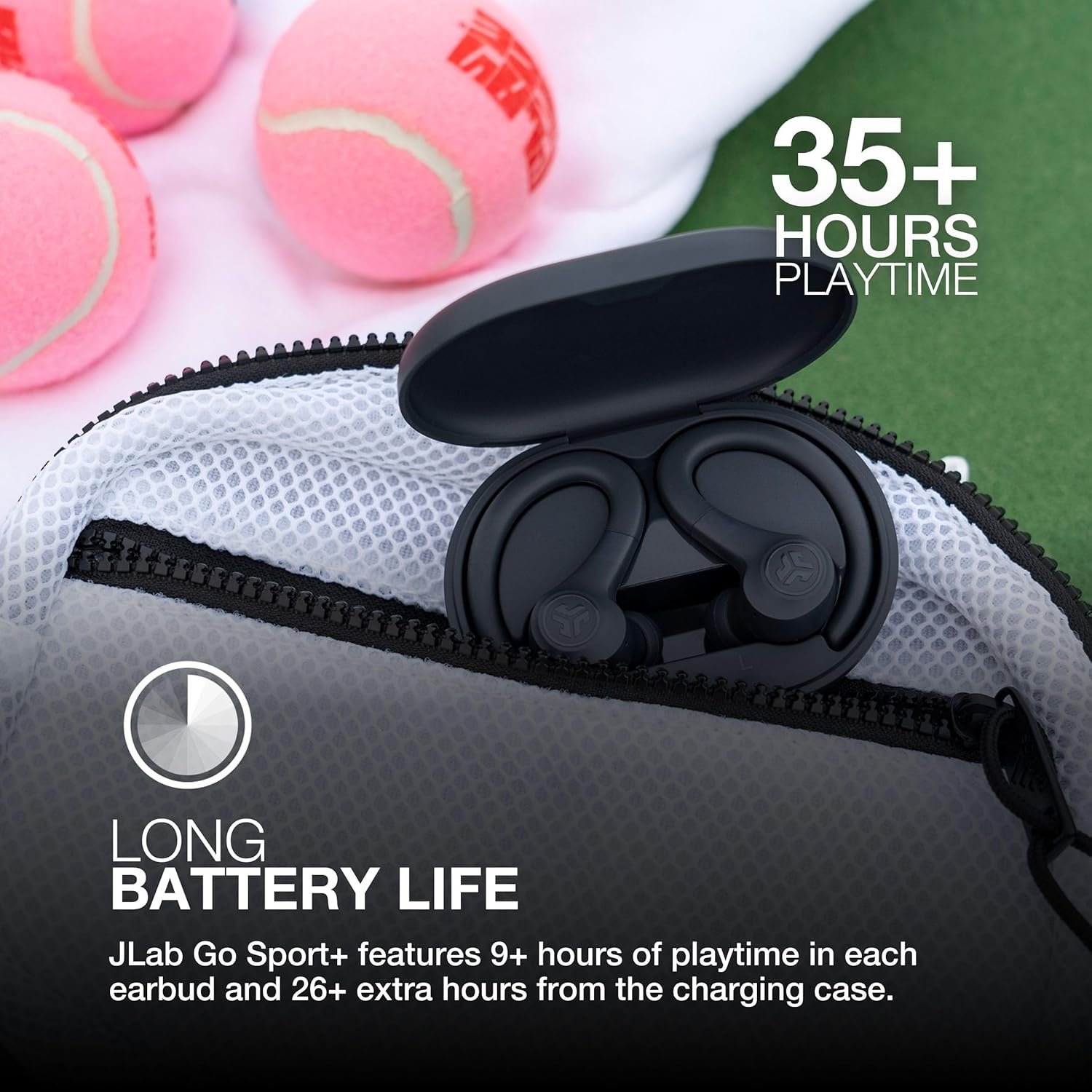 JLab Go Air Sport+ Running Headphones - True Wireless Headphones Bluetooth, Hook Over Ear Earbuds for Sports & Gym, 35+ H Playtime In Ear Buds, IP55 Sweat-Resistant, Be Aware Mode, Graphite - Image 2