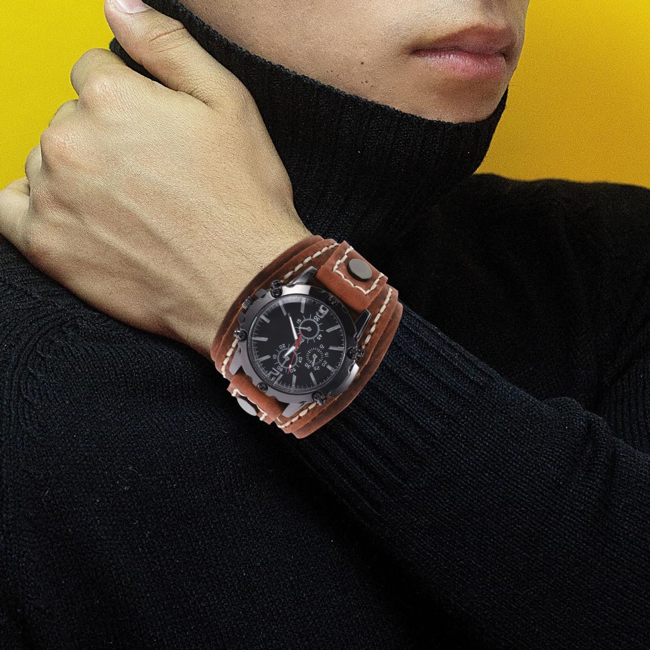 ULTECHNOVO Male Wrist Watch, Leather Casual Strap Leather Casual Cuff Watch(Red) - Image 6