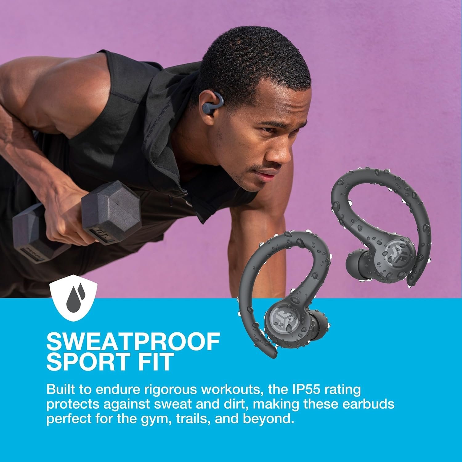 JLab Go Air Sport+ Running Headphones - True Wireless Headphones Bluetooth, Hook Over Ear Earbuds for Sports & Gym, 35+ H Playtime In Ear Buds, IP55 Sweat-Resistant, Be Aware Mode, Graphite - Image 3