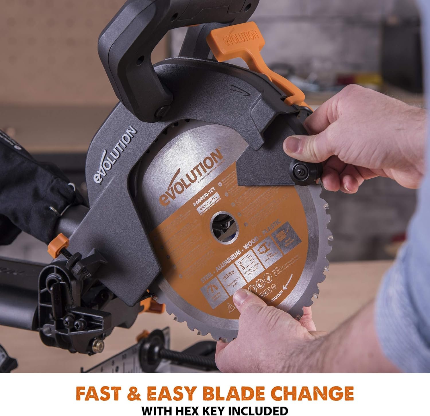 Evolution Power Tools R210SMS+ Sliding Mitre Saw With Multi-Material Cutting, Cuts Wood, Metal, Plastic & More, 45° Bevel, 50° Mitre, 230mm Slide, 1500 W (230 V) - Image 16