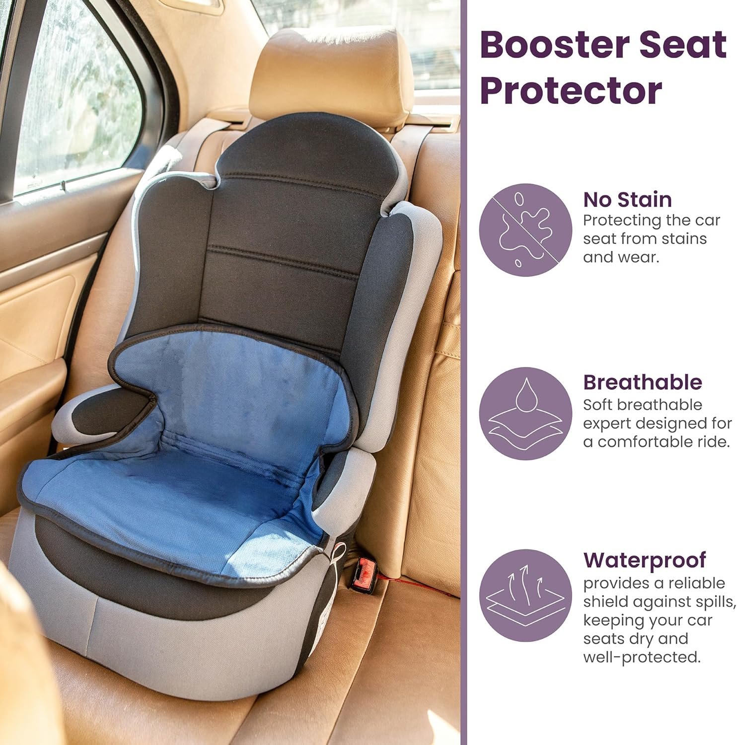Lynmark® Booster Seat Protector | Waterproof Car Seat Cover for Booster Seats (High-Back & Backless) | Washable Absorbent Seat Liner for pee Accidents & Spills | UK Brand | Navy Blue - Image 2