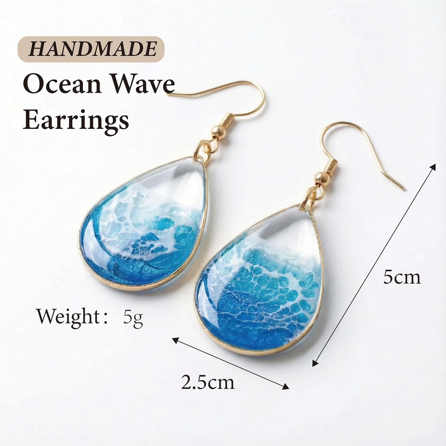 Silver Ocean Wave Drop Resin Earrings - Image 5