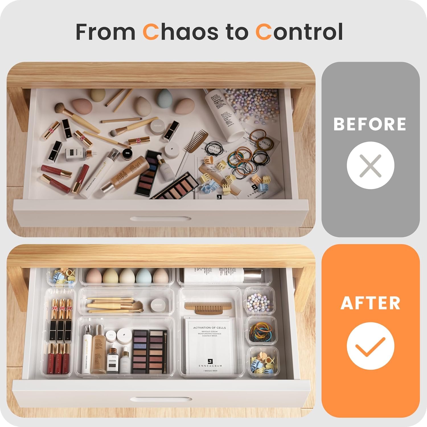 A-LuGei 【Military Grade】 Drawer Organisers, 【4𝗦𝗶𝘇𝗲】 Clear Makeup organiser, 【Holds 88 Items】 Bathroom Organisers and Storage, Plastic Organiser Divider, Cosmetic Tool Trays for Office Vanity - Image 5