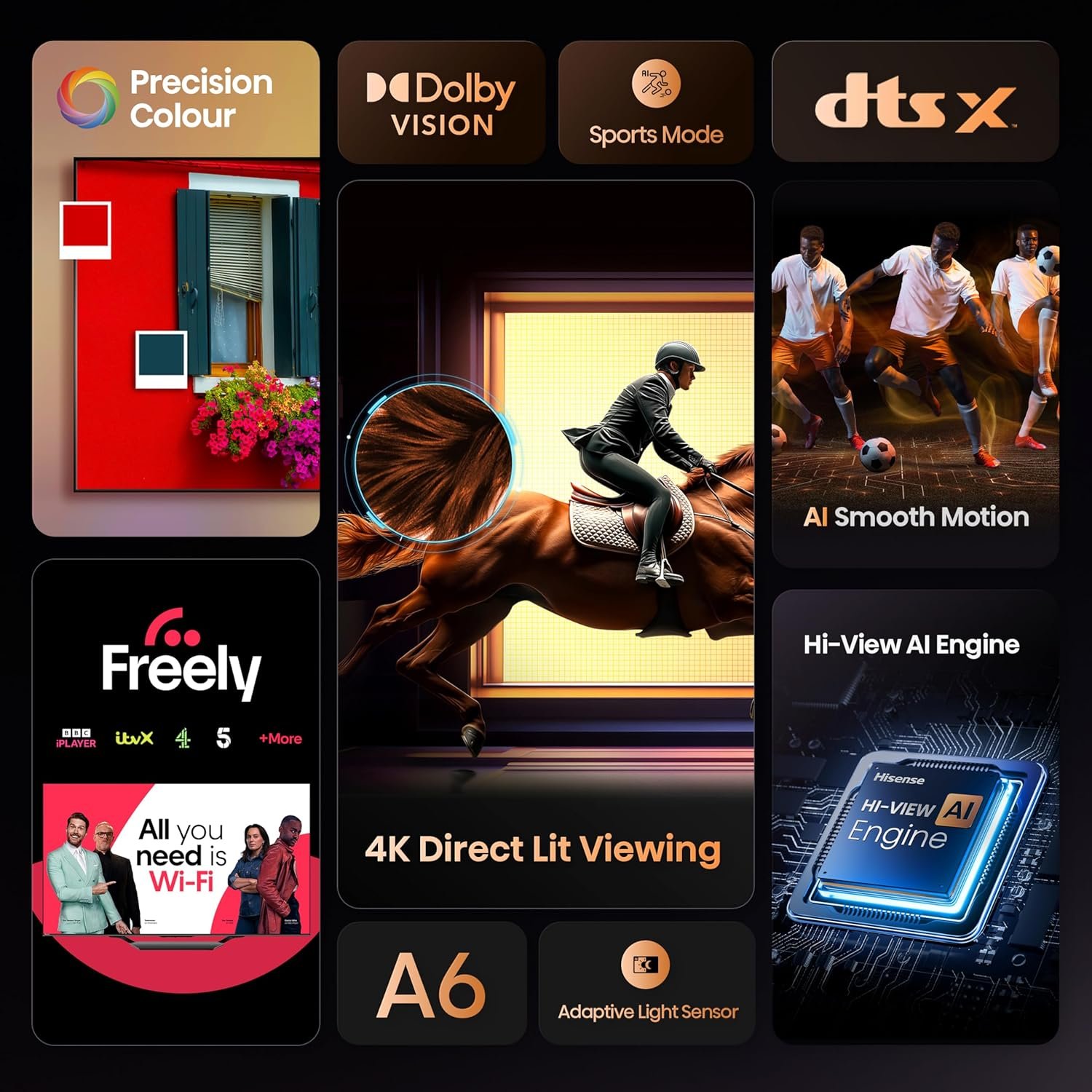 Hisense 43" 43A6QTUK 4K Ultra HD Smart TV AI TV - 4K UHD, Hi-View AI Engine, Precision Colour, AI Smooth Motion, Sports Mode with Freely, Disney +, YouTube, Netflix - Image 5