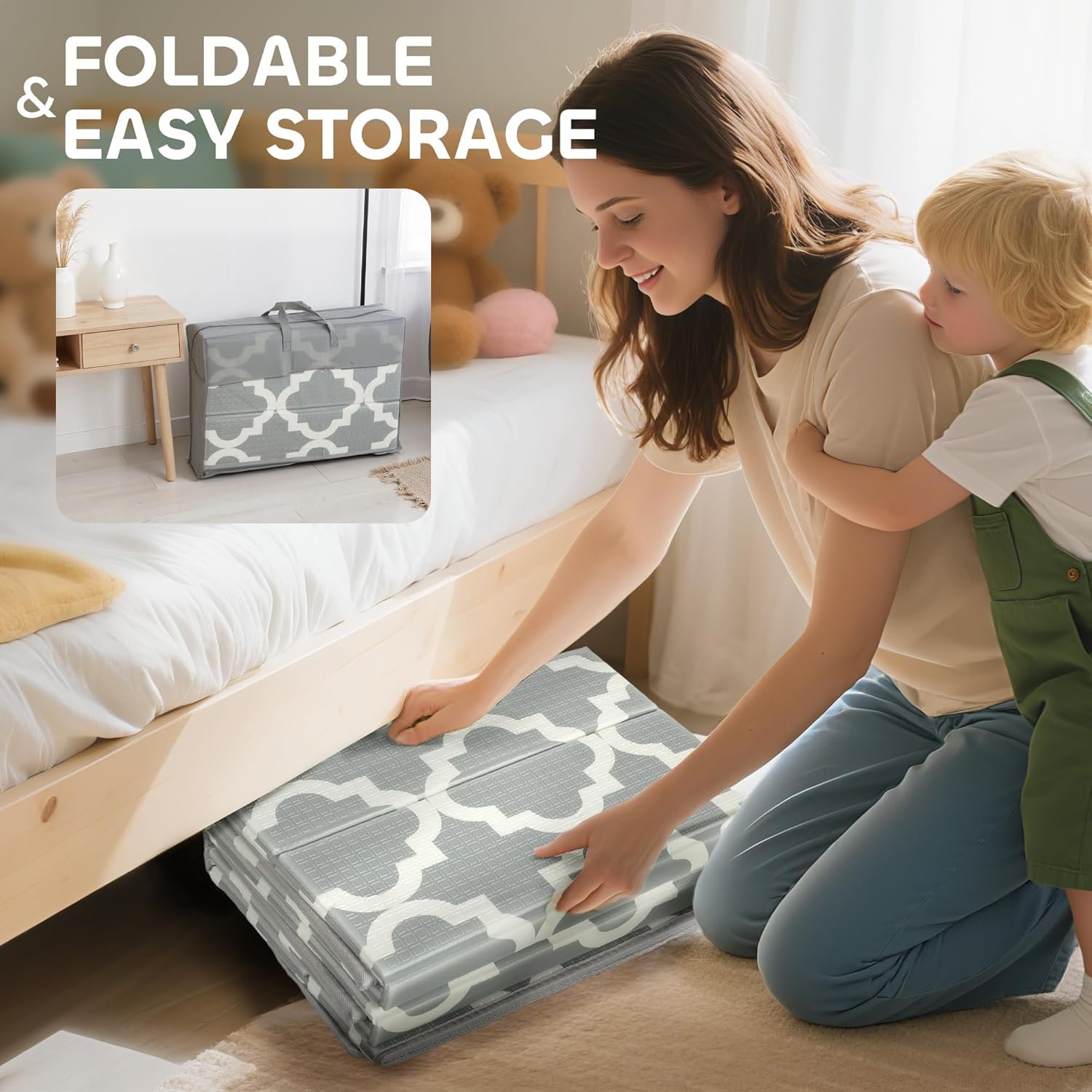 AIYAPLAY Foldable Baby Play Mat Double-Sided, Baby Playpen Floor Mats for Toddlers, Waterproof Large Foam Playmat for Playroom and Nursery, 202 x 180.5cm, Traffic and Grey Diamond Theme - Image 8
