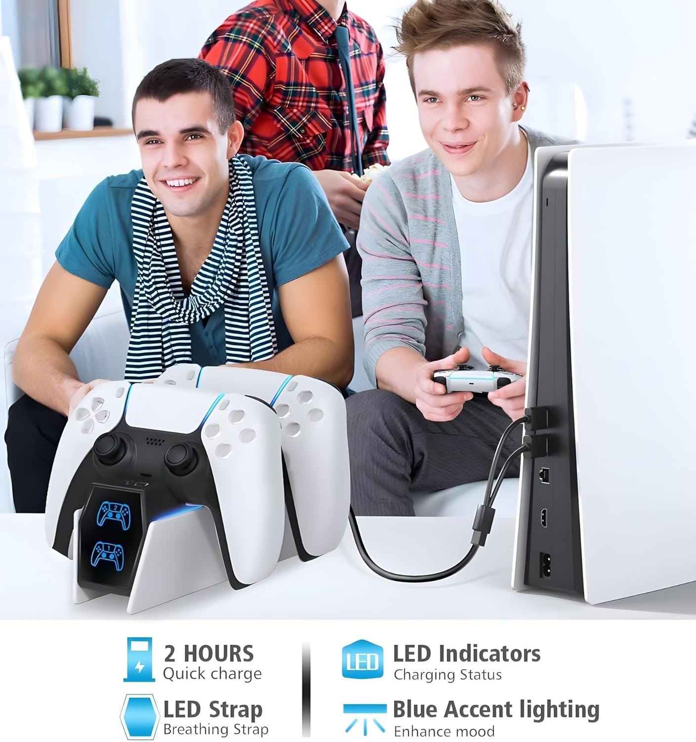 OIVO PS5 Charging Station - 2H Fast Controller Charger for PlayStation 5 DualSense, Upgrade Charging Dock With 2 Types of Cable for Dual Controllers - Image 7