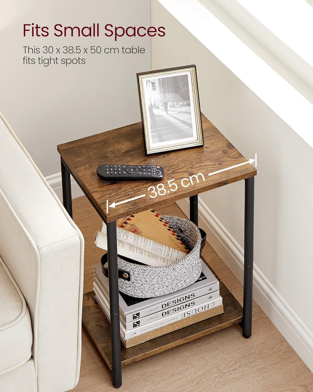 VASAGLE Side Table, Bedside Table, End Table with Storage Shelf, Steel Frame, for Living Room, Sitting Room, Bedroom, Industrial, Rustic Brown and Black LET271B01 - Image 6