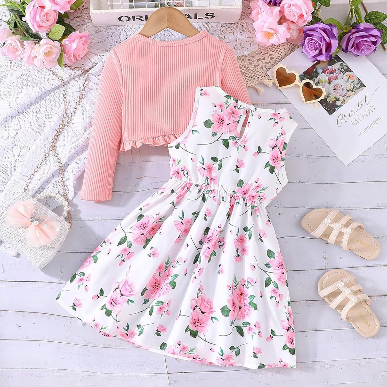 Girl Dress Toddler Long Sleeve Dresses A-line Floral Casual Party Dress with Cardigan Sets for Little Big Kids 4-13 Years - Image 3