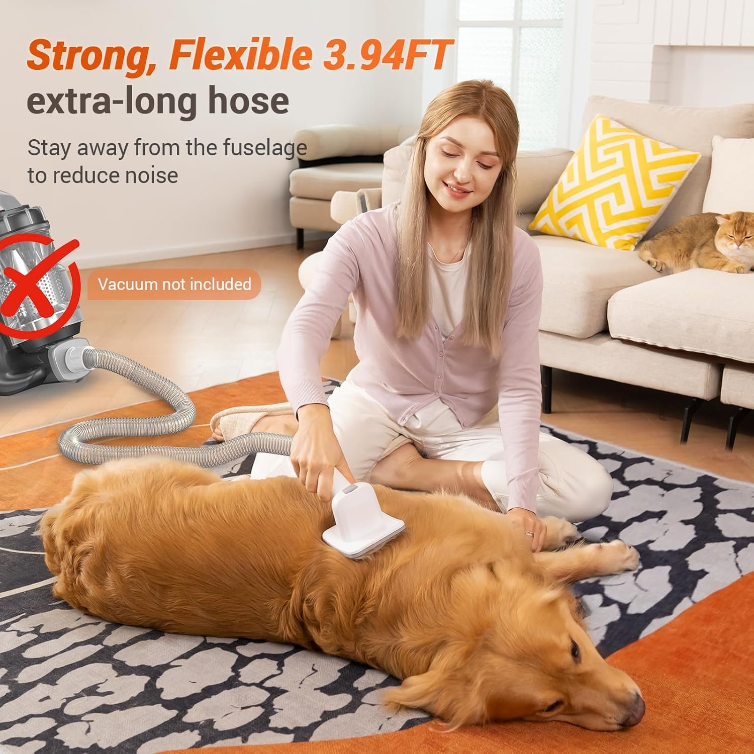 Afloia Dog Brush Vacuum Attachment - Pet Grooming Tool for Dogs & Cats (Vacuum Not Included), Compatible with 1-1.5" Round Port Vacuums (Dyson,Bissell,Eureka,Dirt Devil), with Extension Hose - Image 6