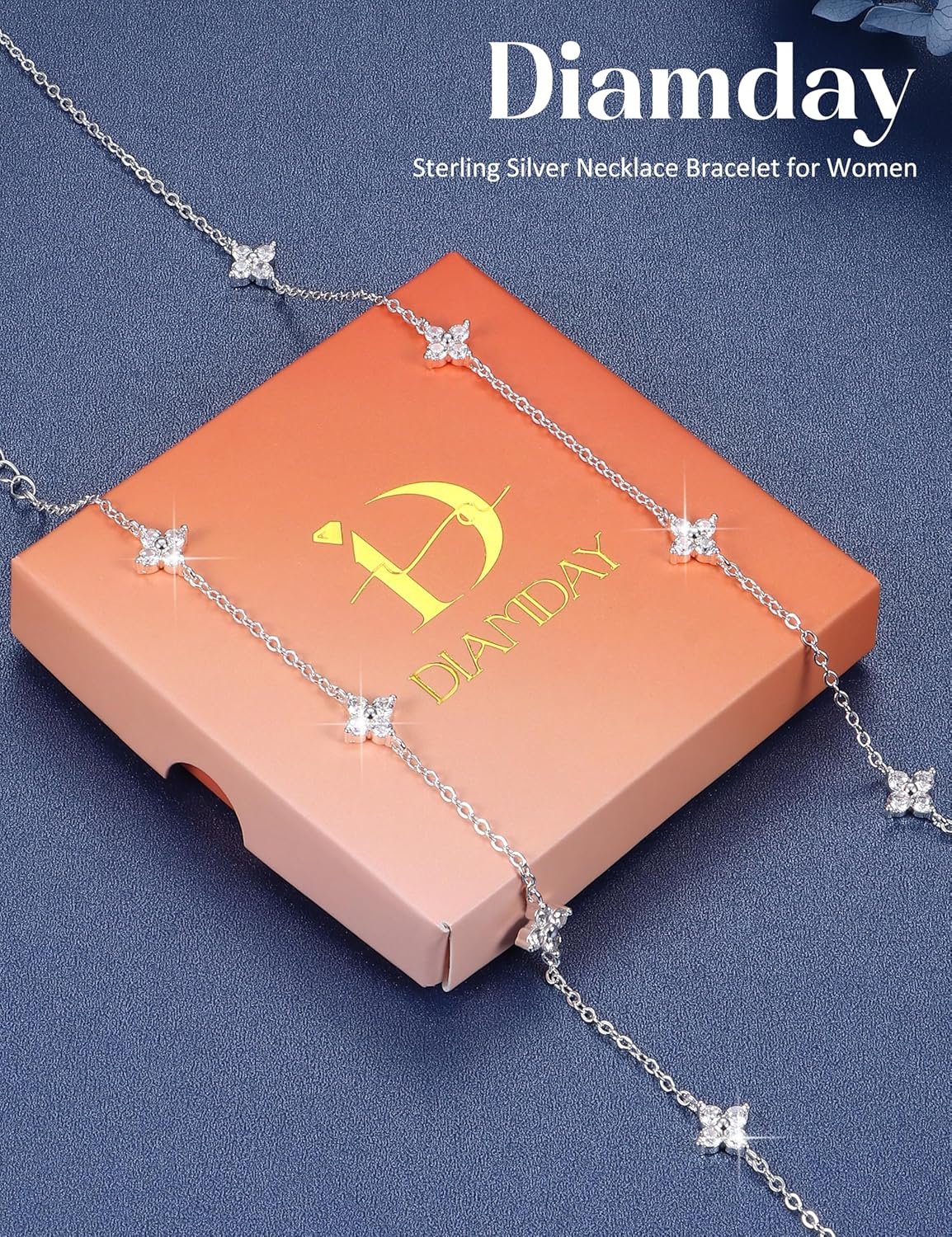 Diamday 925 Sterling Silver Necklace for Women Silver Gold Jewelry Set Adjustable Choker Necklace Bracelet for Women Dainty Cubic Zirconia Costume Jewelry Wedding Brides Women's Jewelry Sets - Image 7