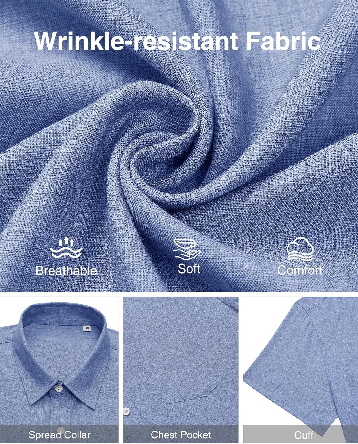 J.VER Mens Linen Shirts Short Sleeve Summer Beach Holiday Regular Fit Casual Button Down Shirt - Image 5