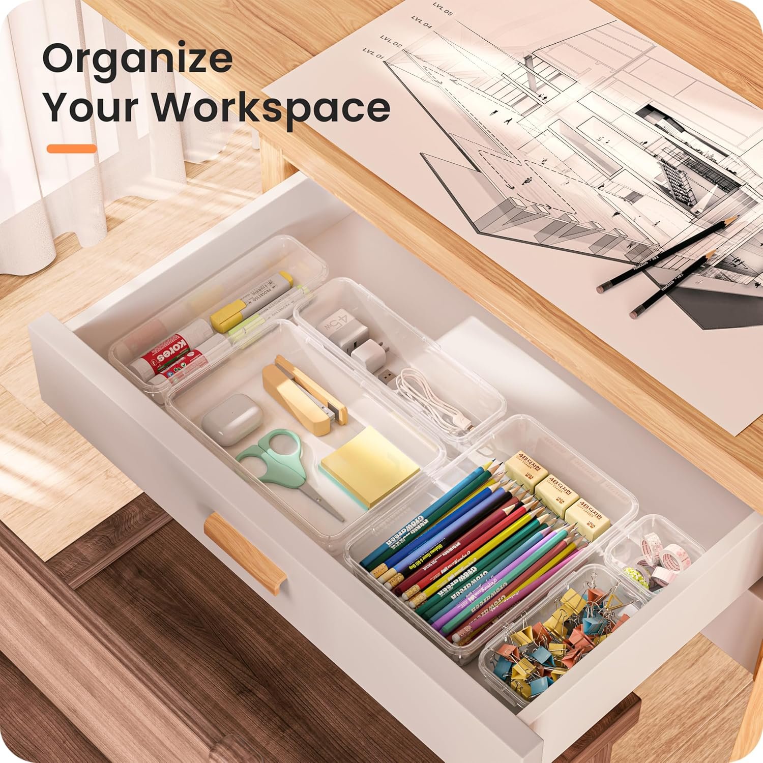A-LuGei 【Military Grade】 Drawer Organisers, 【4𝗦𝗶𝘇𝗲】 Clear Makeup organiser, 【Holds 88 Items】 Bathroom Organisers and Storage, Plastic Organiser Divider, Cosmetic Tool Trays for Office Vanity - Image 2