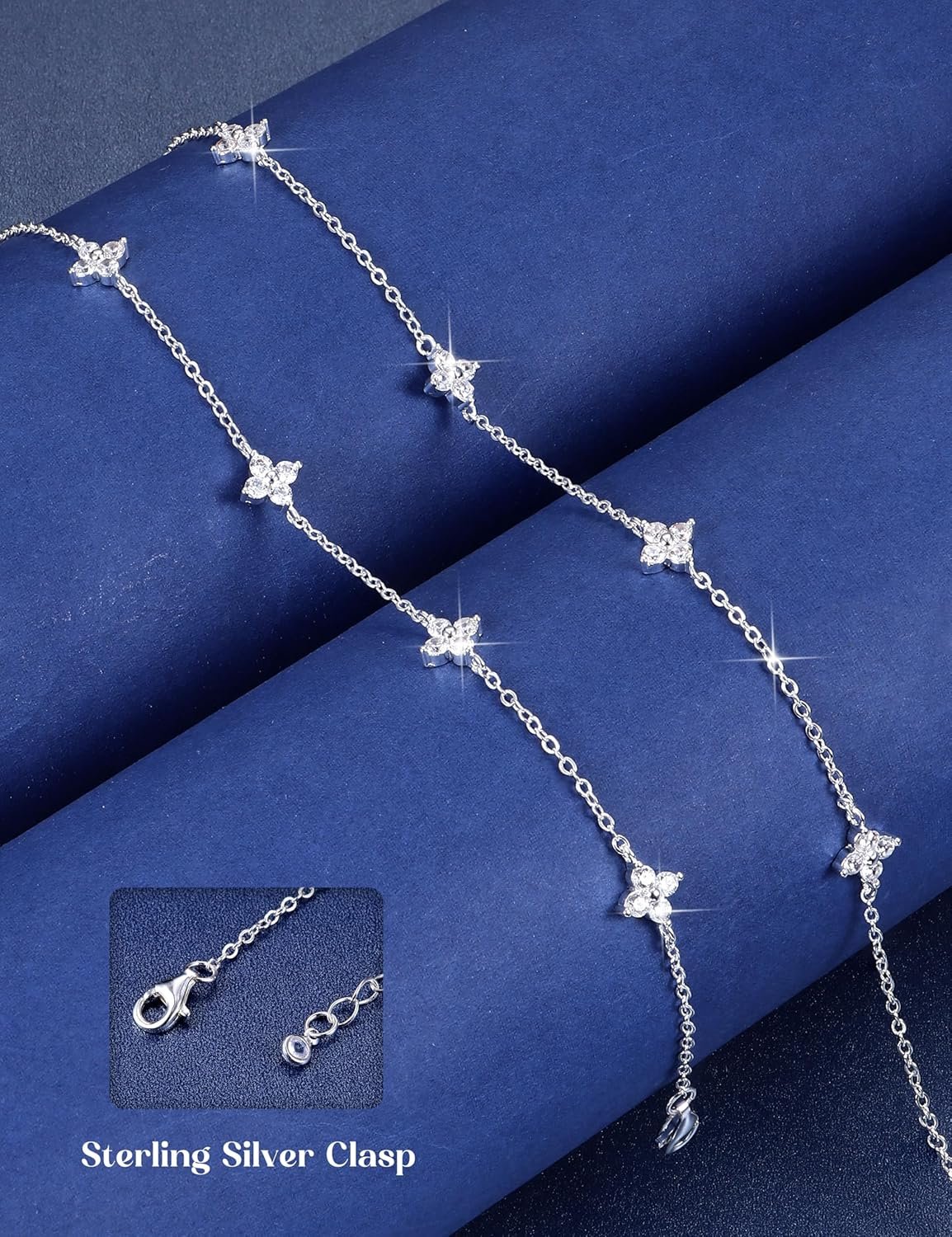 Diamday 925 Sterling Silver Necklace for Women Silver Gold Jewelry Set Adjustable Choker Necklace Bracelet for Women Dainty Cubic Zirconia Costume Jewelry Wedding Brides Women's Jewelry Sets - Image 6