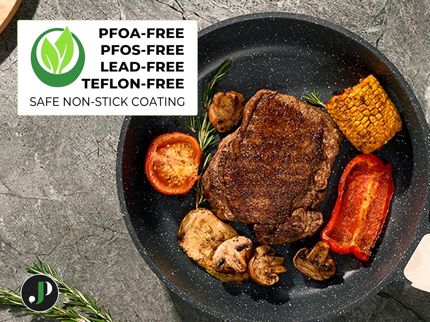 Just Perfecto Set of 15 Pots and Pans, Non-Stick Cookware Set, Black Granite Induction Cookware Non-Stick Set with Frying Pans and Saucepans (PFOS, PFOA Free) - Image 6