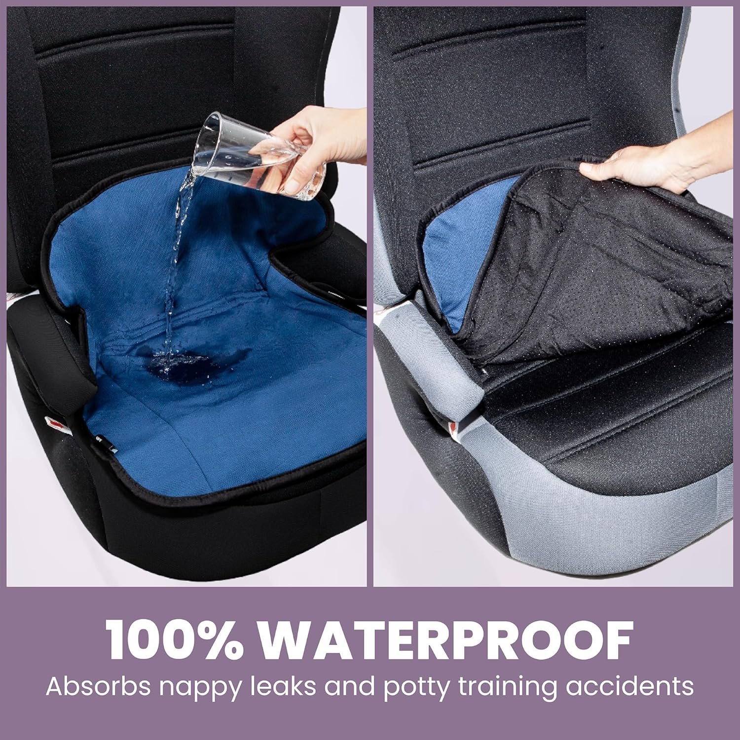 Lynmark® Booster Seat Protector | Waterproof Car Seat Cover for Booster Seats (High-Back & Backless) | Washable Absorbent Seat Liner for pee Accidents & Spills | UK Brand | Navy Blue - Image 3