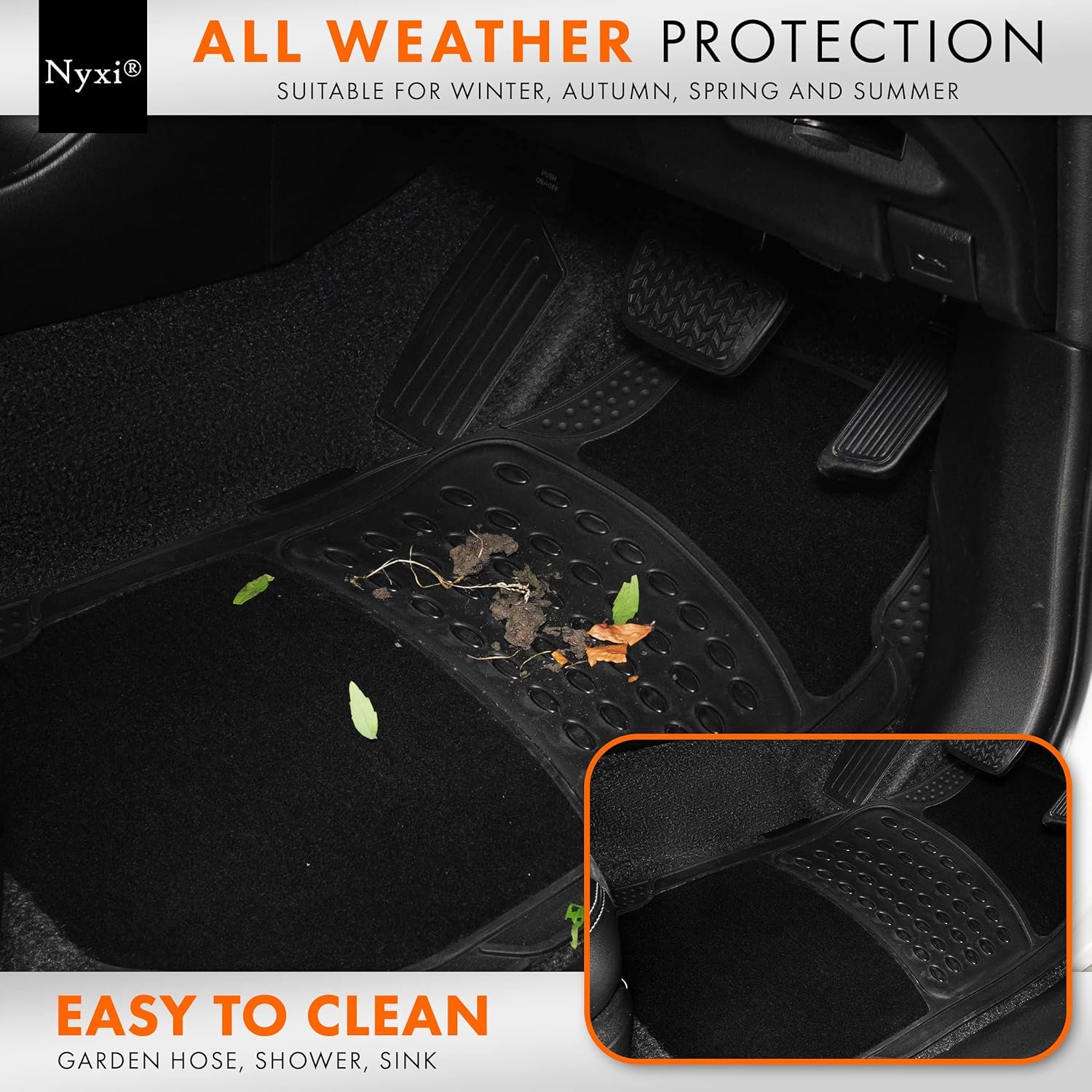 Nyxi 4 Piece Rubber Car Mat and Carpet (Front + Rear) Car Mat Floor Mat Universal Non-Slip Heavy Duty for Cars SUV Truck and VAN, Water Proof, All Weather - Image 6