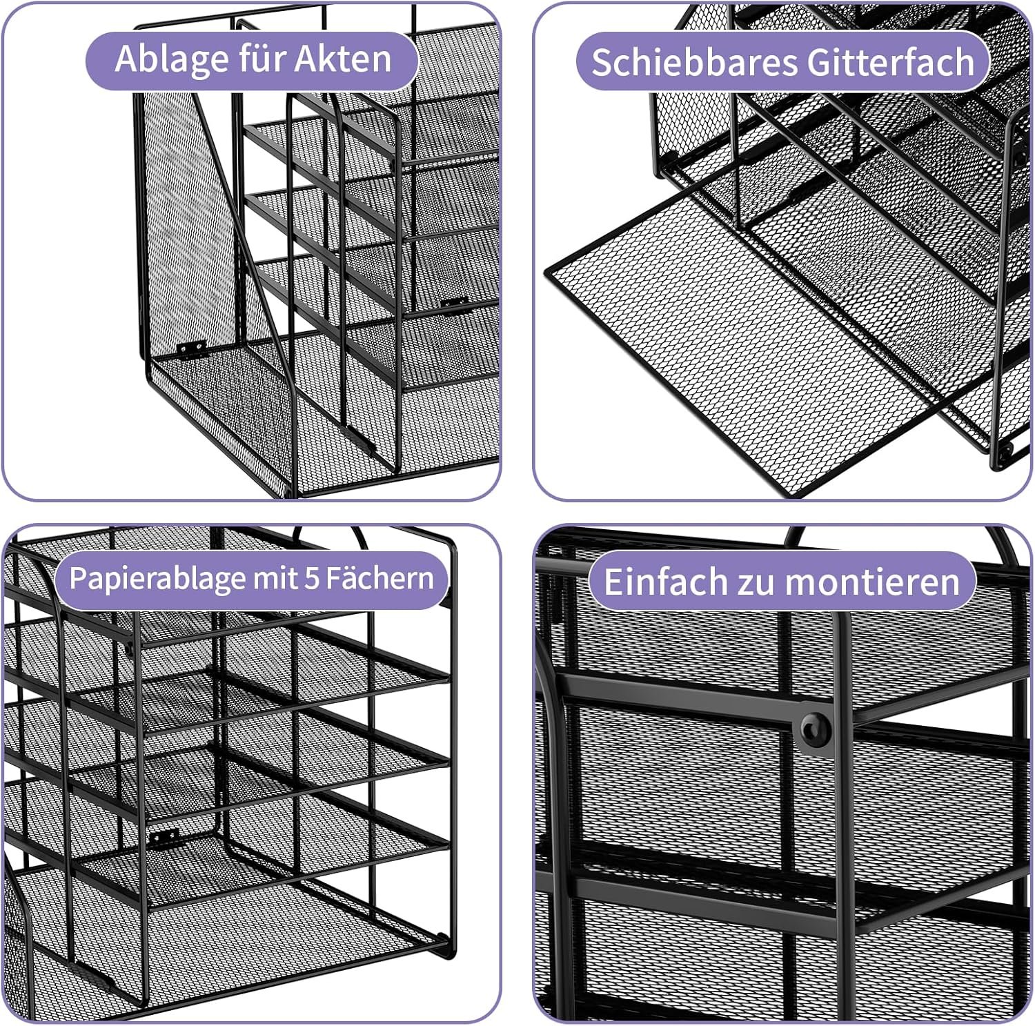 Desk Organizers, 5-Tier Paper Letter Tray Organizer with File Holder, Mesh File Organizer, Desktop Organizers and Storage for Desk Accessories Office Supplies, Black - Image 6