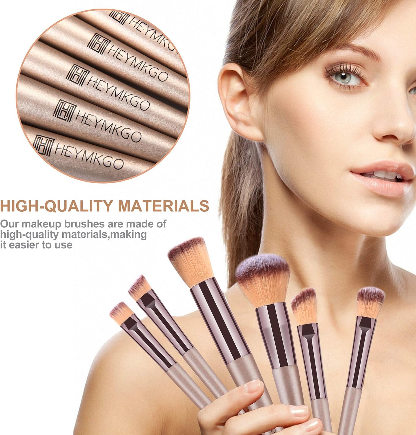 HEYMKGO Makeup Brushes, 15 Pcs Make Up Brushes Set Professional Champagne Gold Makeup Brush Pack, Foundation Blending Powder Blush Concealers Eyeshadow Eyeliner Make-up Brush Kits with Cosmetics Bag - Image 3