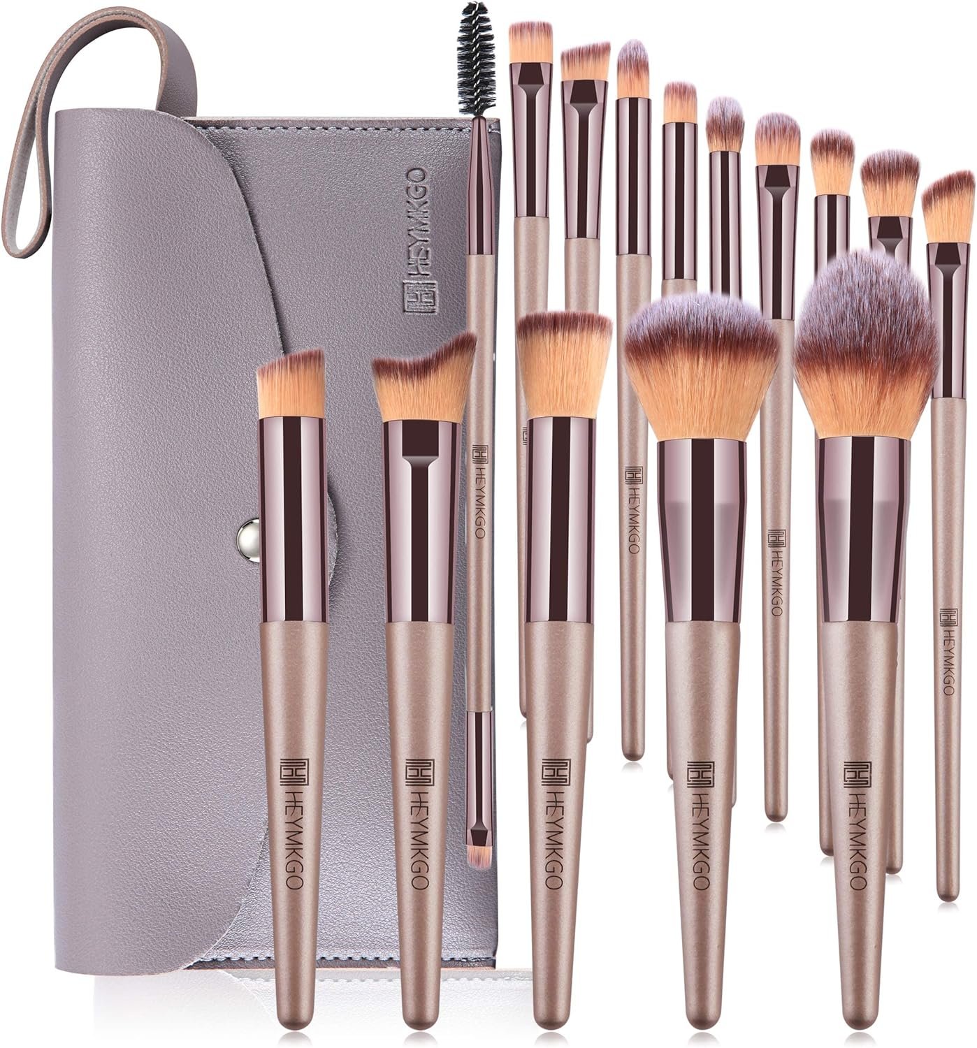 HEYMKGO Makeup Brushes, 15 Pcs Make Up Brushes Set Professional Champagne Gold Makeup Brush Pack, Foundation Blending Powder Blush Concealers Eyeshadow Eyeliner Make-up Brush Kits with Cosmetics Bag - Image 8